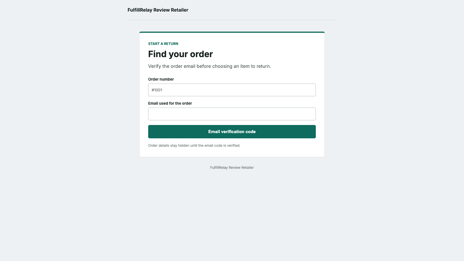 Customer returns portal asking for order number and email verification