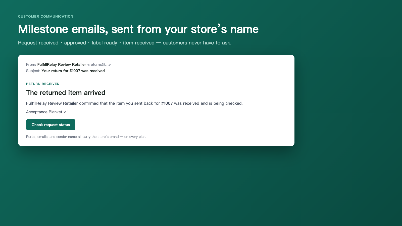 Milestone email sent to the customer under the store's name