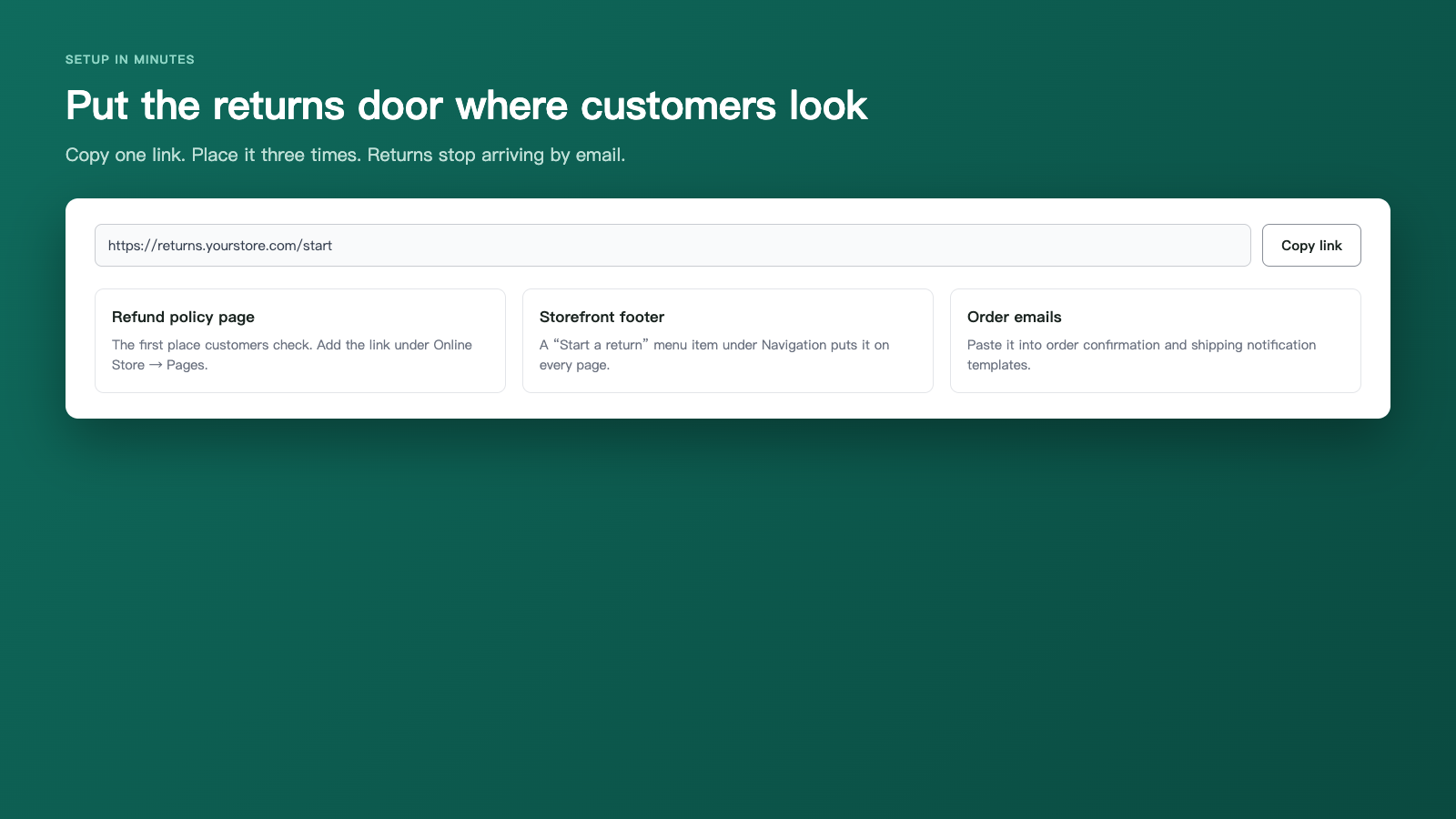 Settings page showing the portal link and placement options
